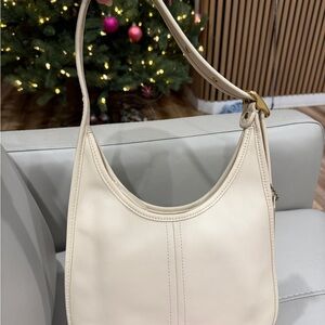 Coach Cream Leather Shoulder Bag with Gold Hardware